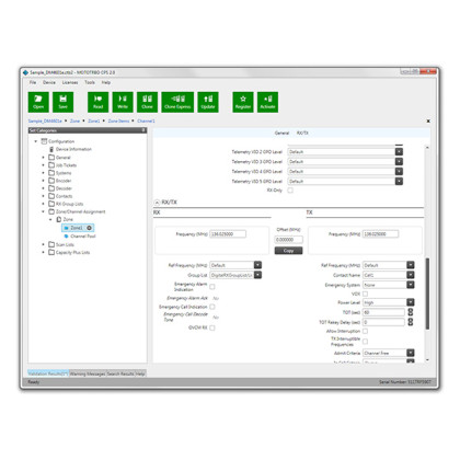 GMVN6241 CPS 2.0 - MOTOTRBO Software DVD EMEA, CPS-RM - screenshot z nastavení parametrů kanálové pozice radiostanice Motorola