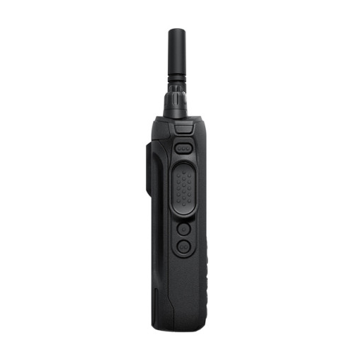 Motorola MOTOTRBO™ R7a VHF - profesionální ruční radiostanice, pohled z boku, s tenkou 200mAh baterií a krátkou anténou